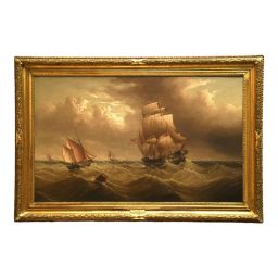 19th Century Oil on Canvas by Henry Moore titled "A Breezy Day in the Channel"