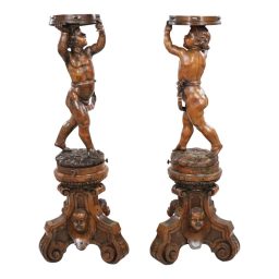 Pair of 19th Century Italian Carved Wood Figures of Cherubs/Putti