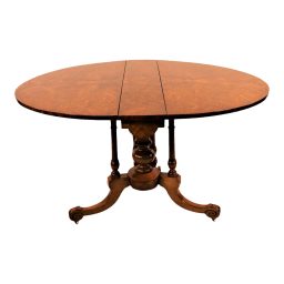 Circa 1870 English William and Mary Style Burl Walnut Oval Sutherland Pedestal/Gateleg Table