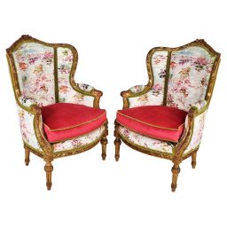 Double the Zen Pair of Mid-19th Century French Louis XVI Giltwood Bergère Armchairs With Modern Upholstery