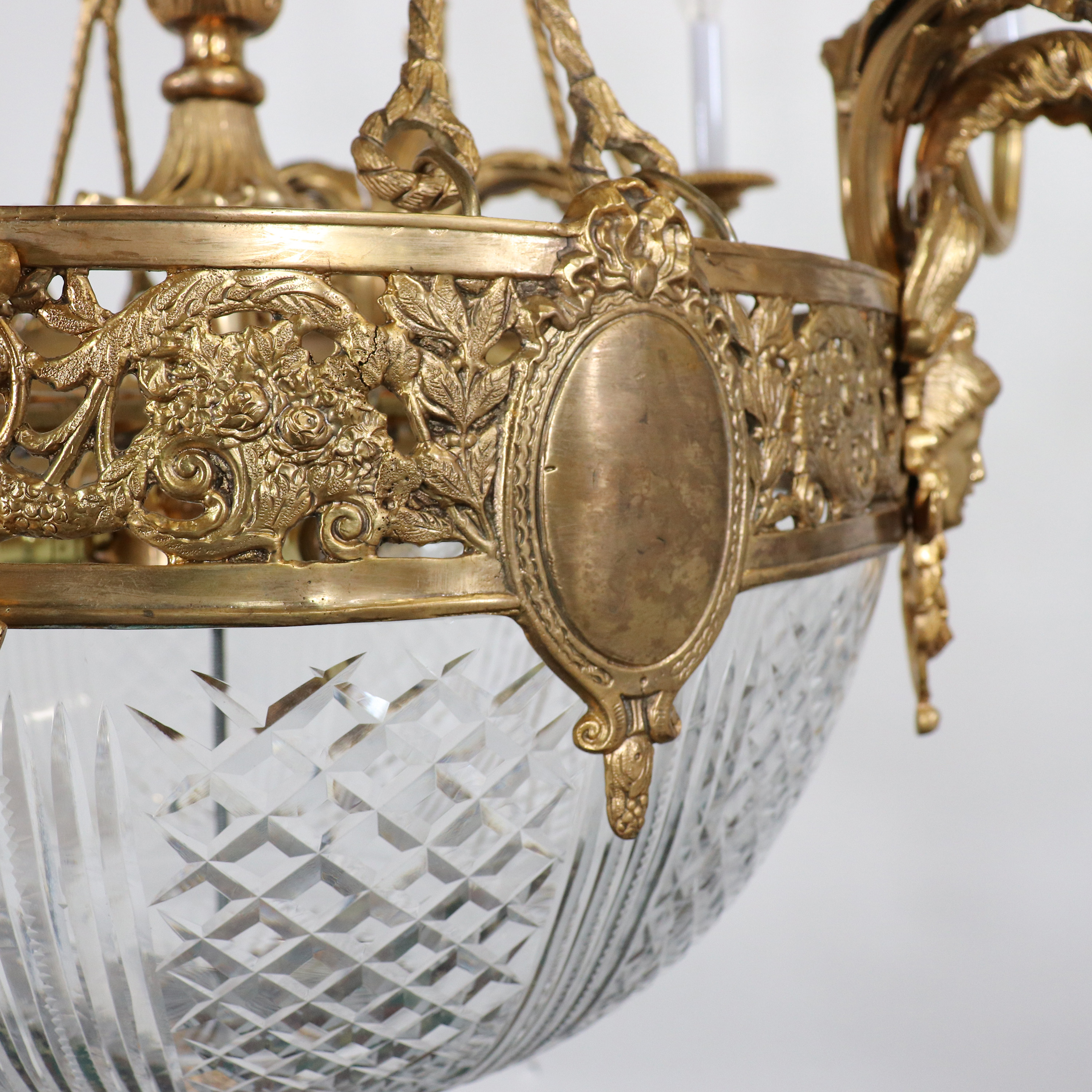 Circa 1900 French Beaux Arts Fire Gilt Bronze and Hand Cut Crystal Chandelier - Image 9