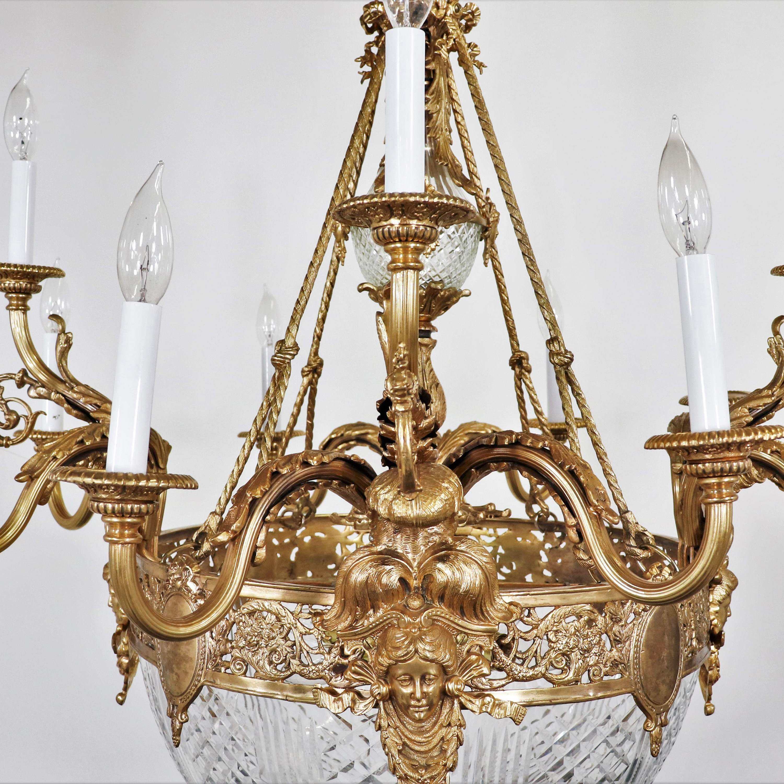 Circa 1900 French Beaux Arts Fire Gilt Bronze and Hand Cut Crystal Chandelier - Image 10