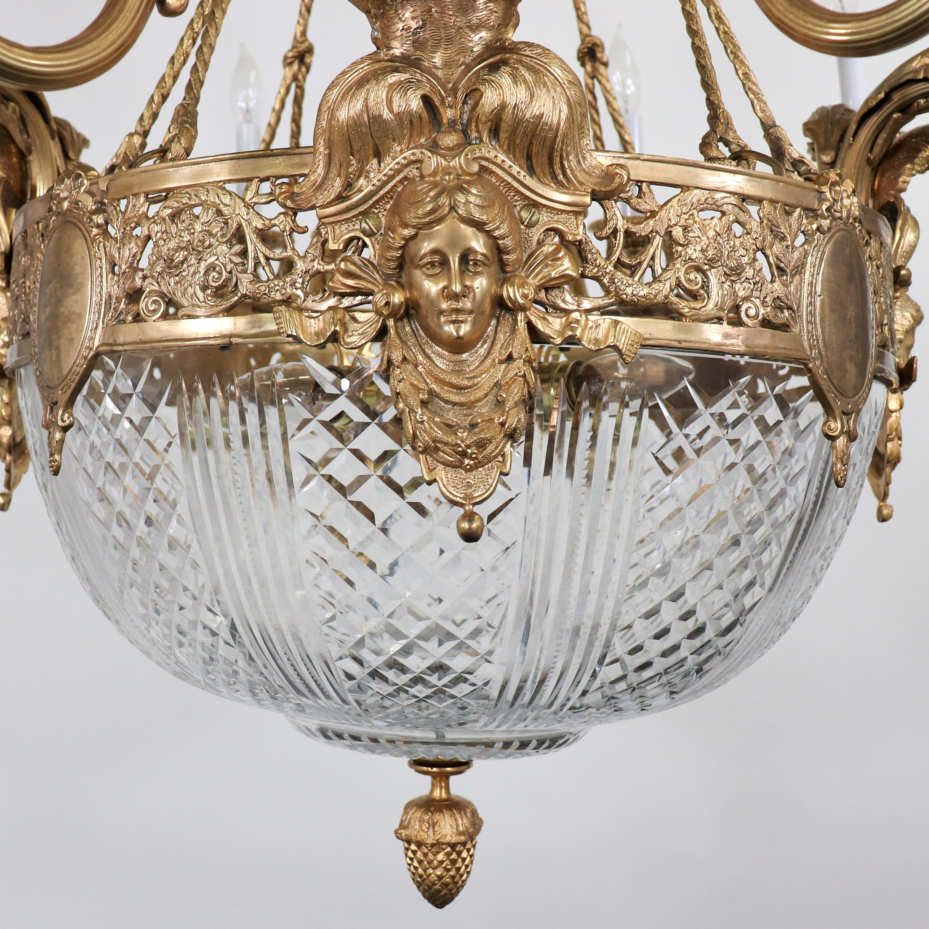 Circa 1900 French Beaux Arts Fire Gilt Bronze and Hand Cut Crystal Chandelier - Image 11