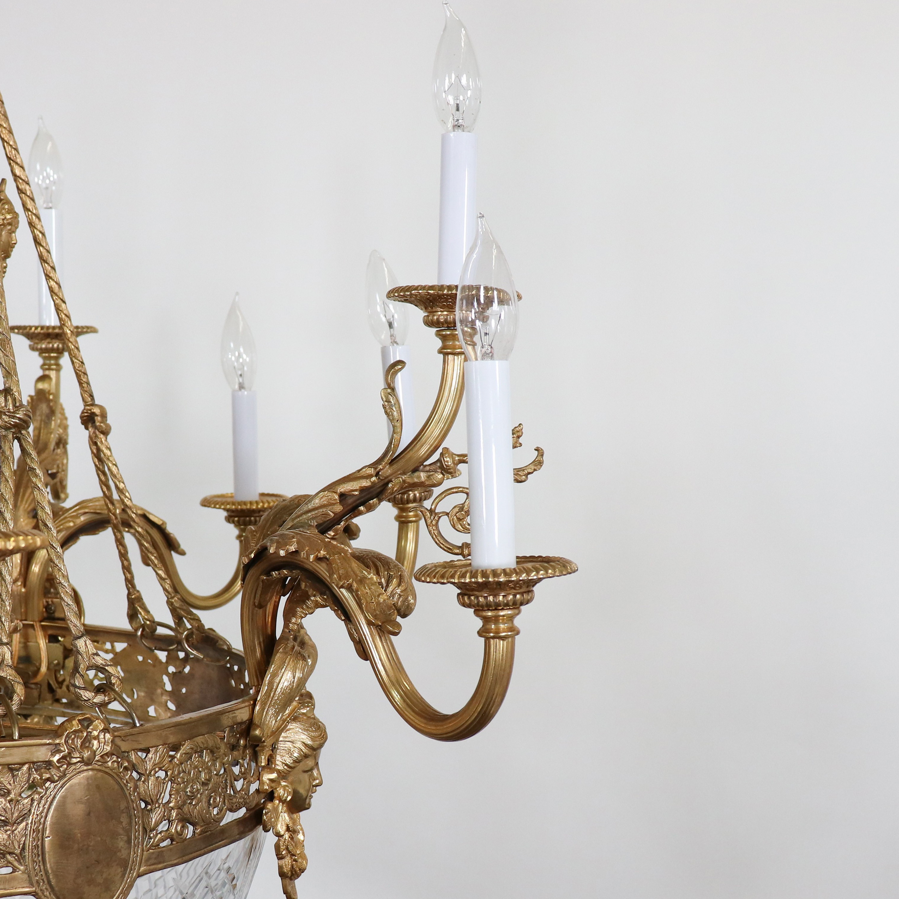 Circa 1900 French Beaux Arts Fire Gilt Bronze and Hand Cut Crystal Chandelier - Image 12