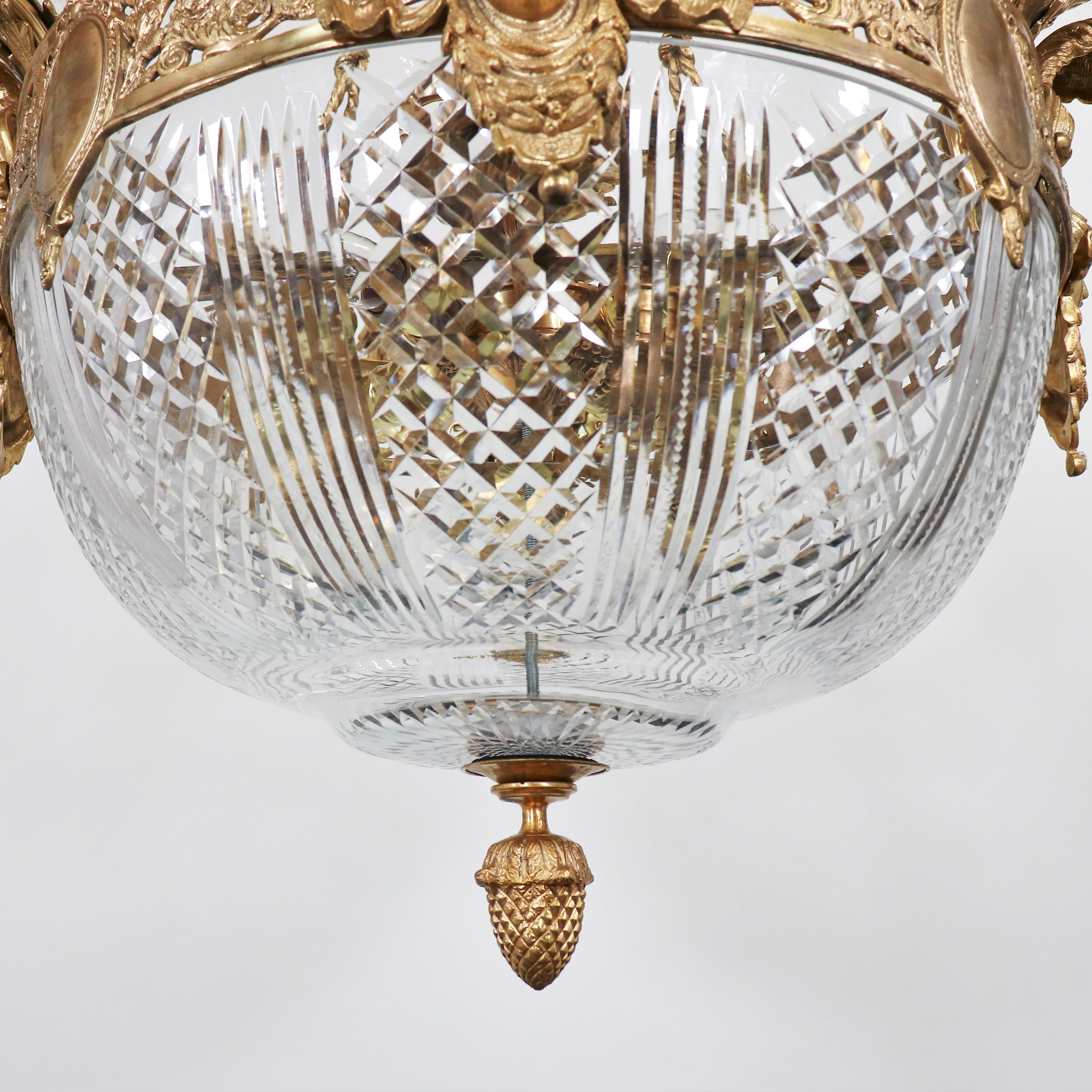 Circa 1900 French Beaux Arts Fire Gilt Bronze and Hand Cut Crystal Chandelier - Image 13