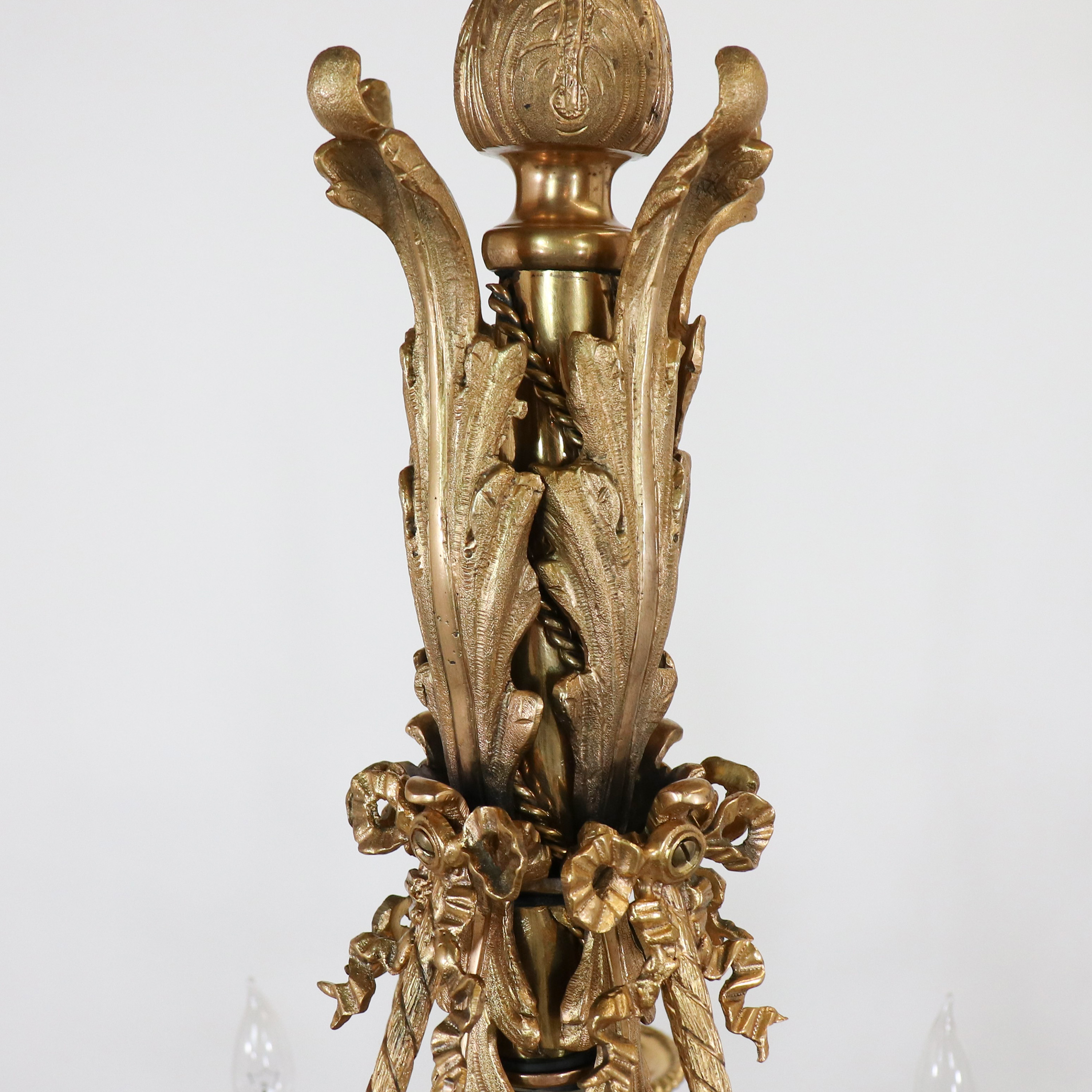 Circa 1900 French Beaux Arts Fire Gilt Bronze and Hand Cut Crystal Chandelier - Image 4