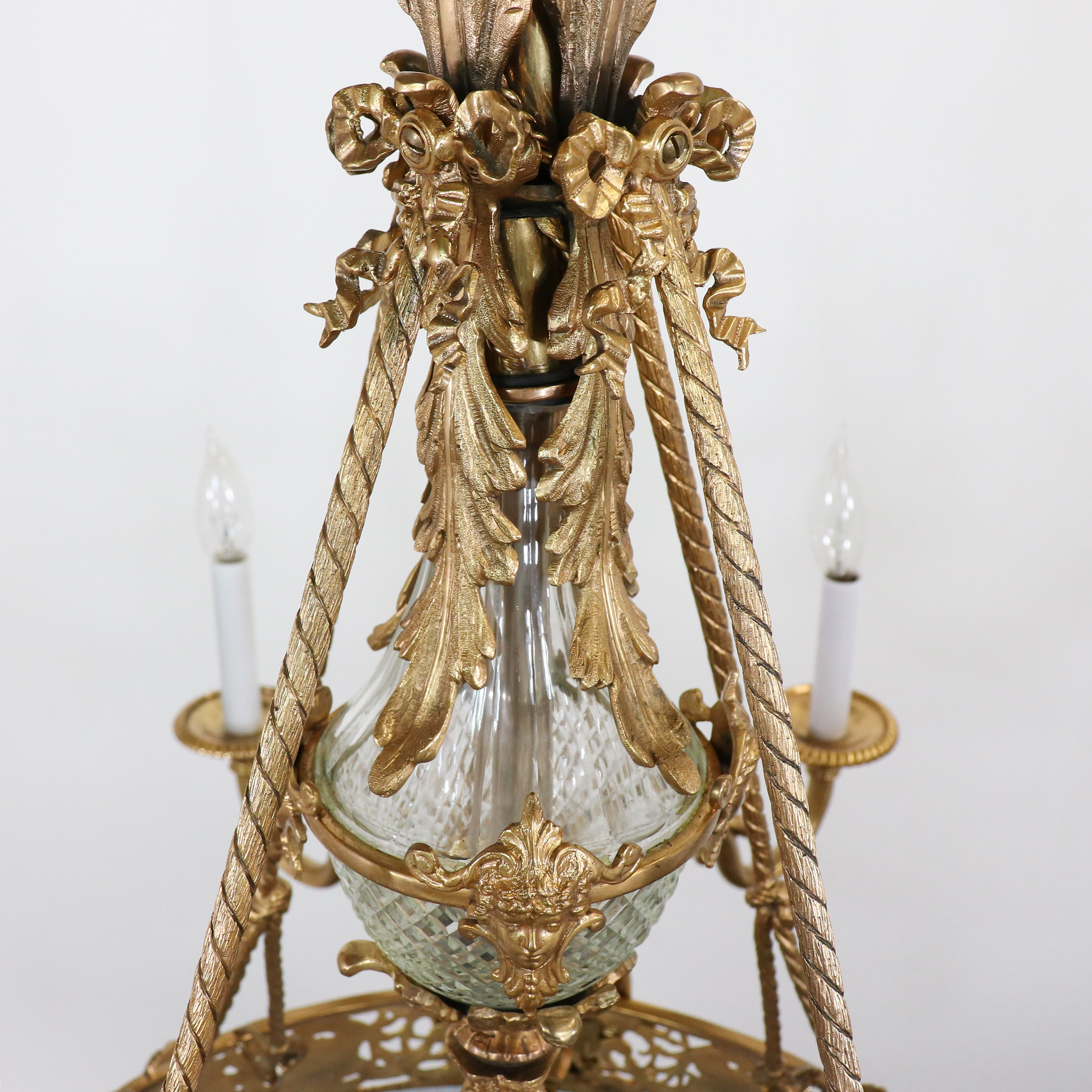 Circa 1900 French Beaux Arts Fire Gilt Bronze and Hand Cut Crystal Chandelier - Image 6