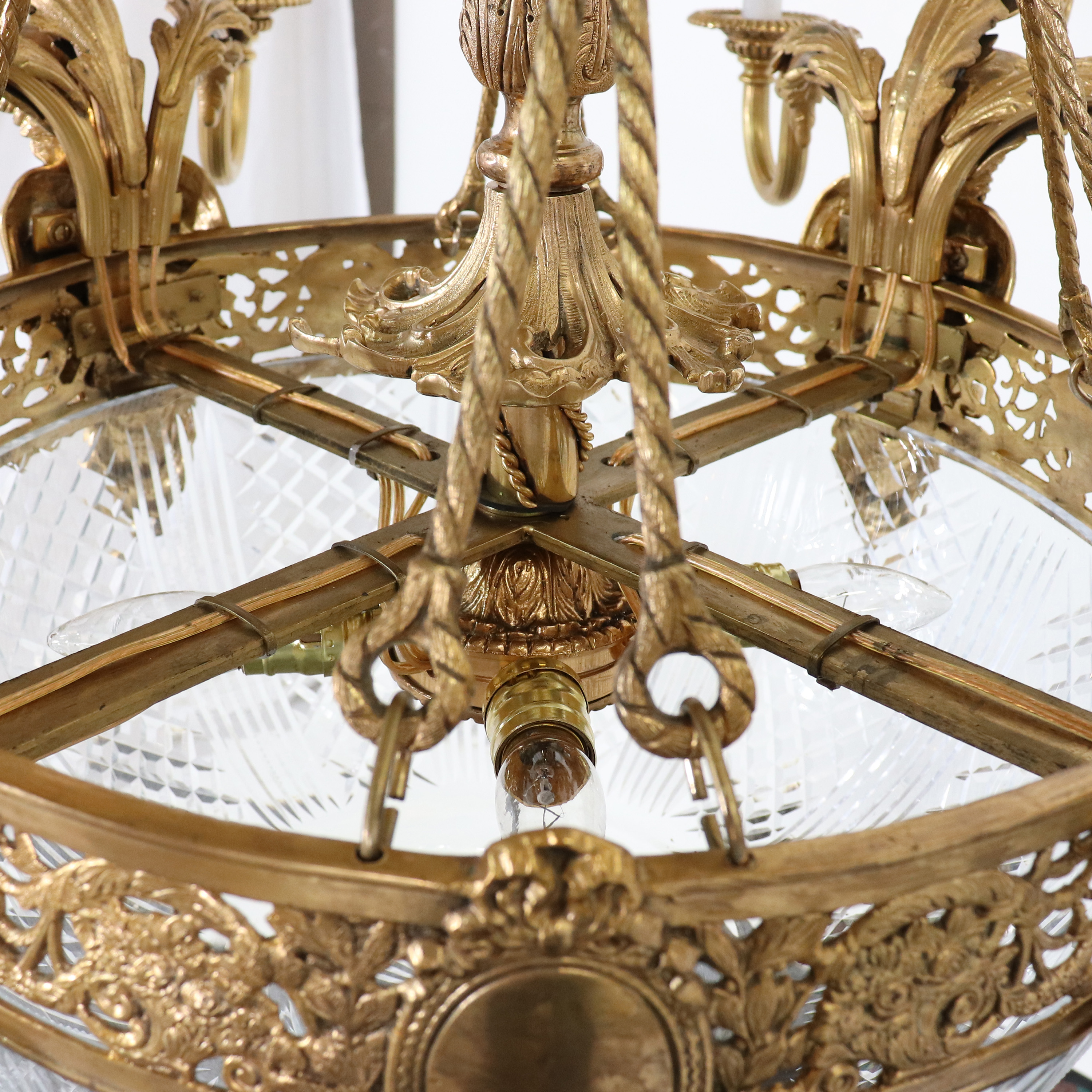 Circa 1900 French Beaux Arts Fire Gilt Bronze and Hand Cut Crystal Chandelier - Image 8