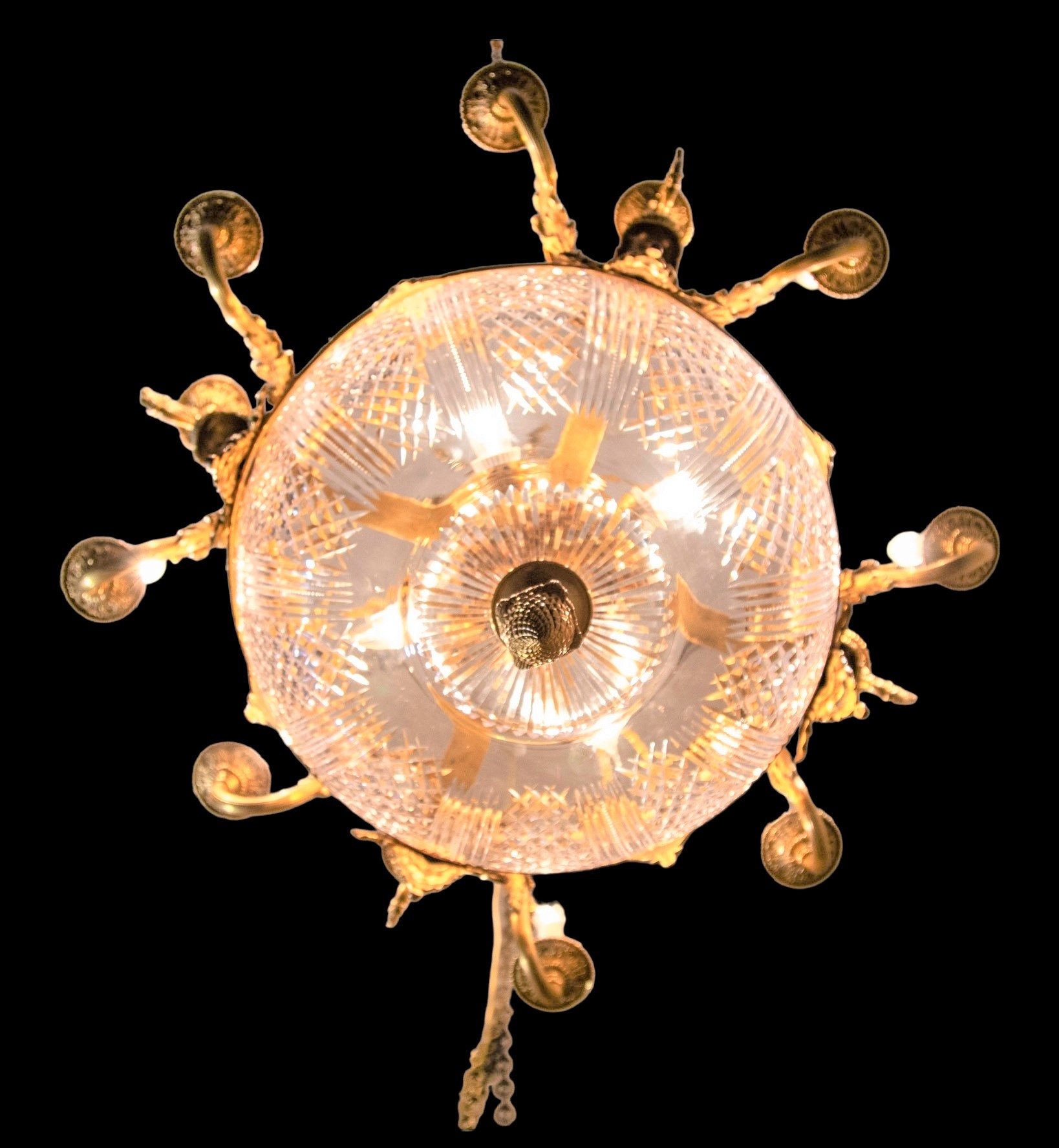 Circa 1900 French Beaux Arts Fire Gilt Bronze and Hand Cut Crystal Chandelier - Image 15