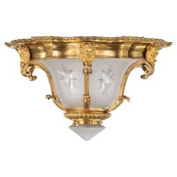 Circa 1900 Louis XVI Style Gilt Bronze Flush Mount with Etched Glass