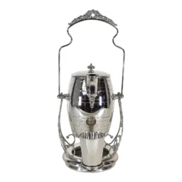 Early 20th Century Silver Plate Ten Cup Coffee Tea Decanter Beverage Pitcher Jug Drink Cask with Stand and Slop Cup