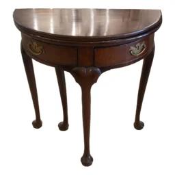 Fine George III English Mahogany Demilune Table with Two Swing Drawers
