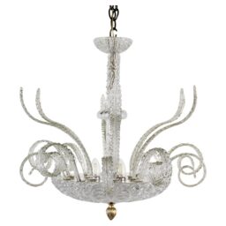 Midcentury Six Arm Bullicante and Rigaree Murano Chandelier in the Manner of Ercole Barovier