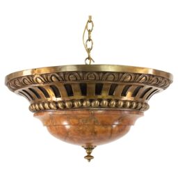 Large Early 20th Century French Neoclassical Amber Alabaster and Bronze Flush Mount