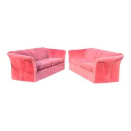 1980s PM sculpted Art Deco Pink Velvet Sofas, Quantity of 2 - Price for 1