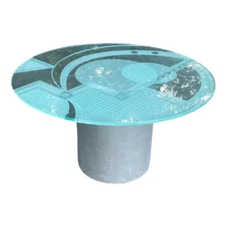 Postmodern Sculptural Art Deco Style Geometrical Etched Glass Pedestal Drum Dining Table