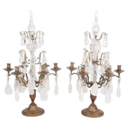 Pair of Late 19th Century French Louis XVI Style Rock Crystal Six Arm Candelabra