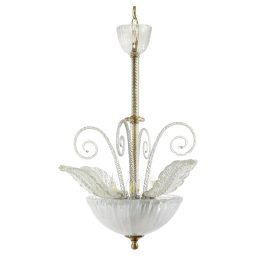 Midcentury Murano Chandelier in the Manner of Ercole Barovier with Bullicante, Rigaree, and Aventurine Details