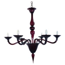 Mid-Century Large Aubergine Murano Glass Silver Gilt Chandelier
