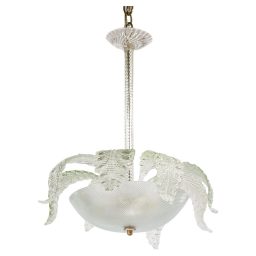 Mid-Century Tinge of Green Murano Frond Pendant Light in the Style of Barovier & Toso
