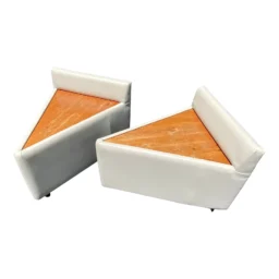 Pair of Postmodern Geometric Triangle Upholstered Wood End Tables/ Ottomans
