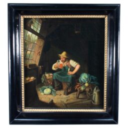 Mid-19th Century Continental Oil on Canvas of Man Drinking
