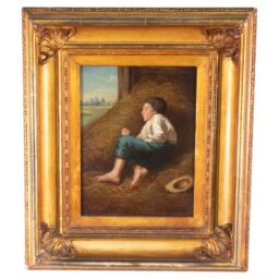 19th Century Oil on Board "Tired Out" by Howard Eaton Helmick (American 1845-1907)