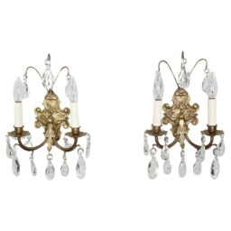 Pair of 19th Century French Rococo Revival Bronze and Crystal Sconces