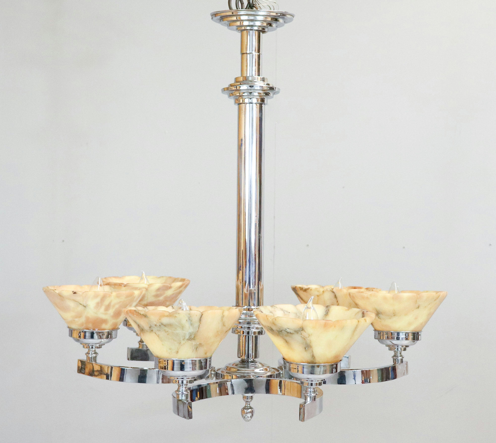 German Art Deco Alabaster And Chrome Chandelier - Image 3