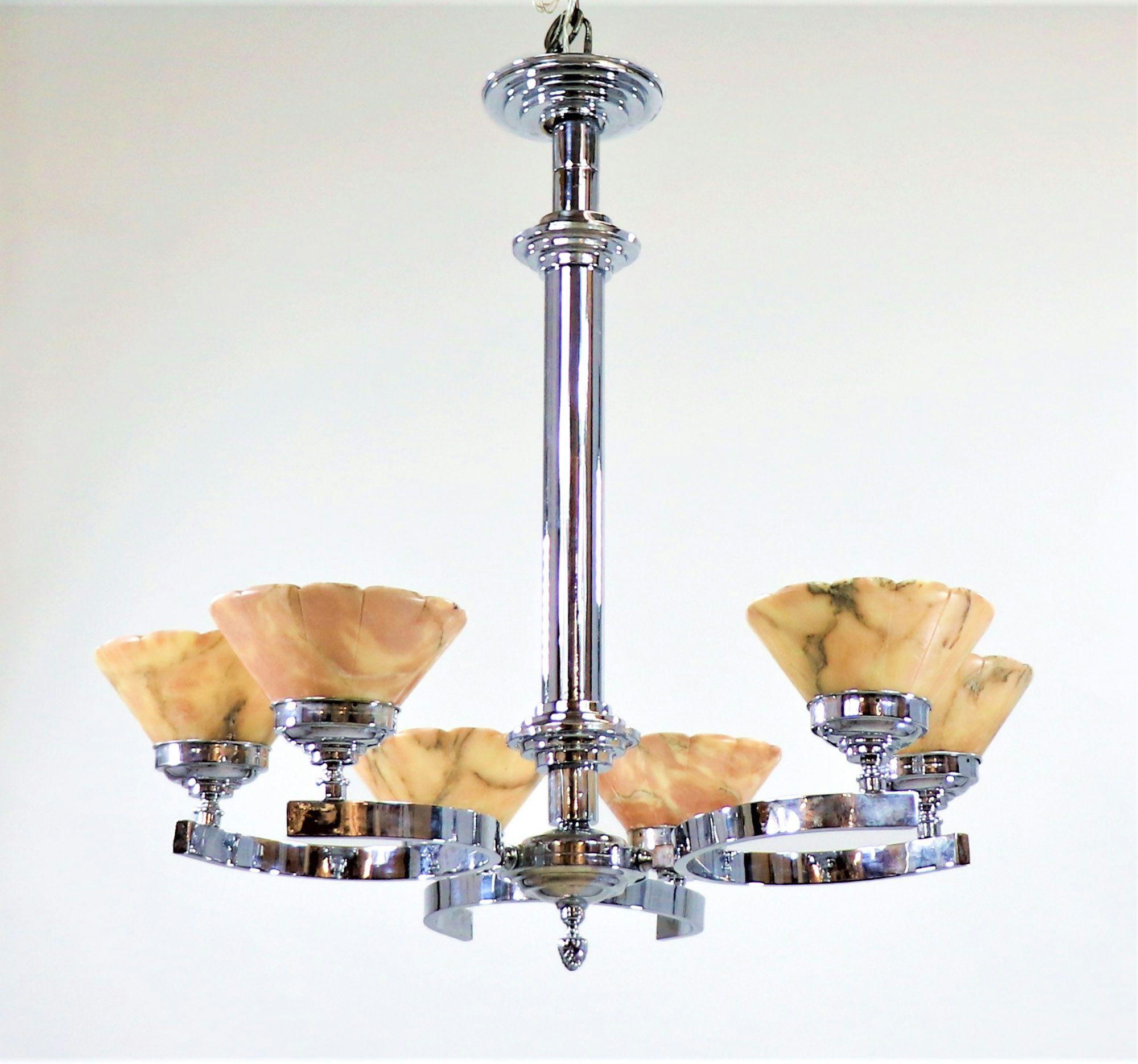 German Art Deco Alabaster And Chrome Chandelier - Image 5