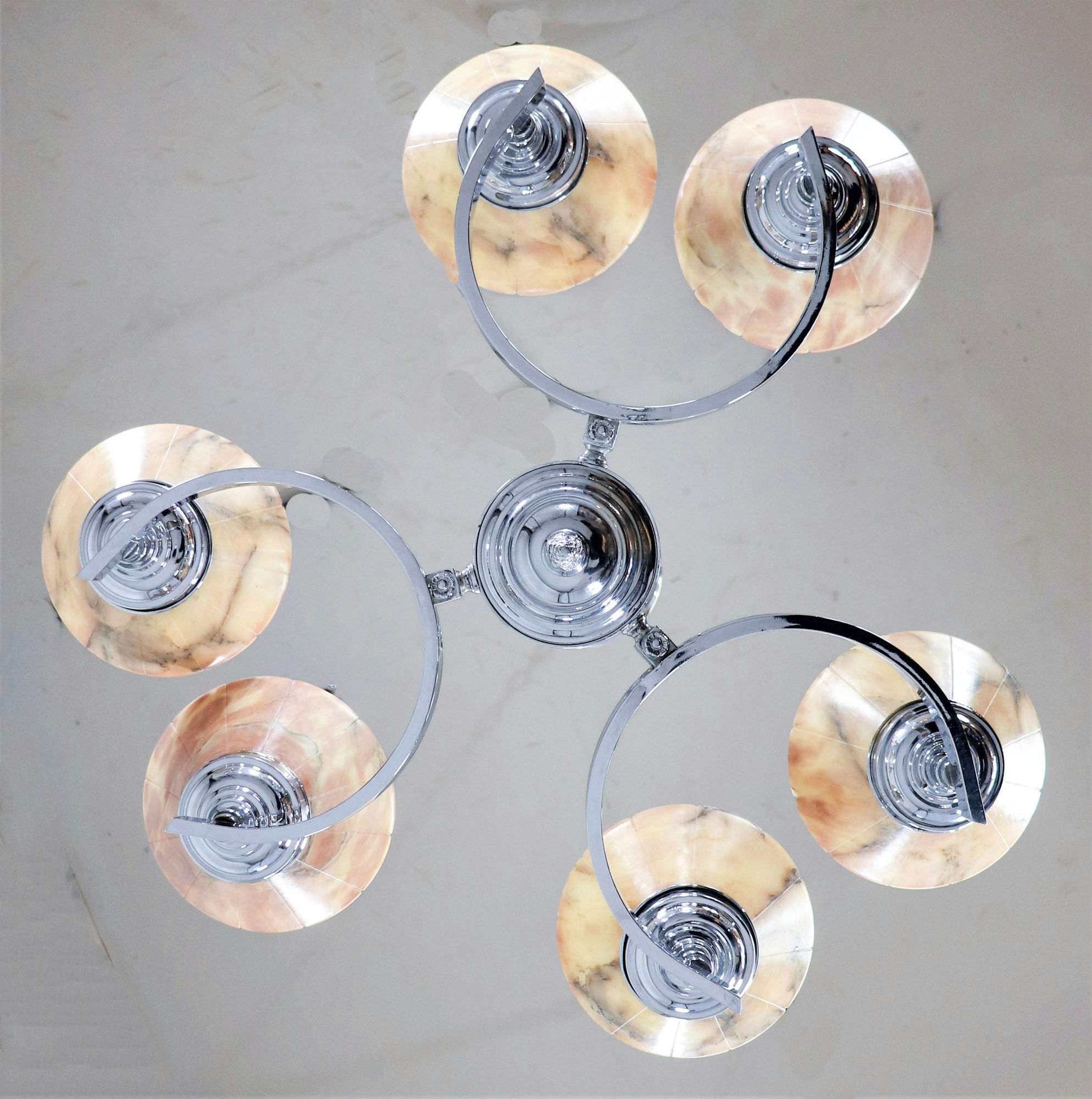 German Art Deco Alabaster And Chrome Chandelier - Image 6