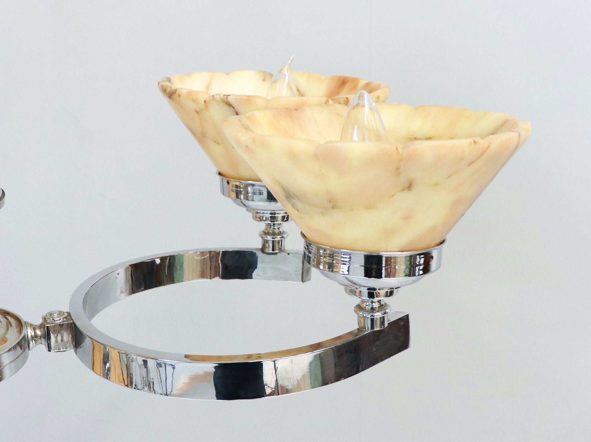 German Art Deco Alabaster And Chrome Chandelier - Image 16