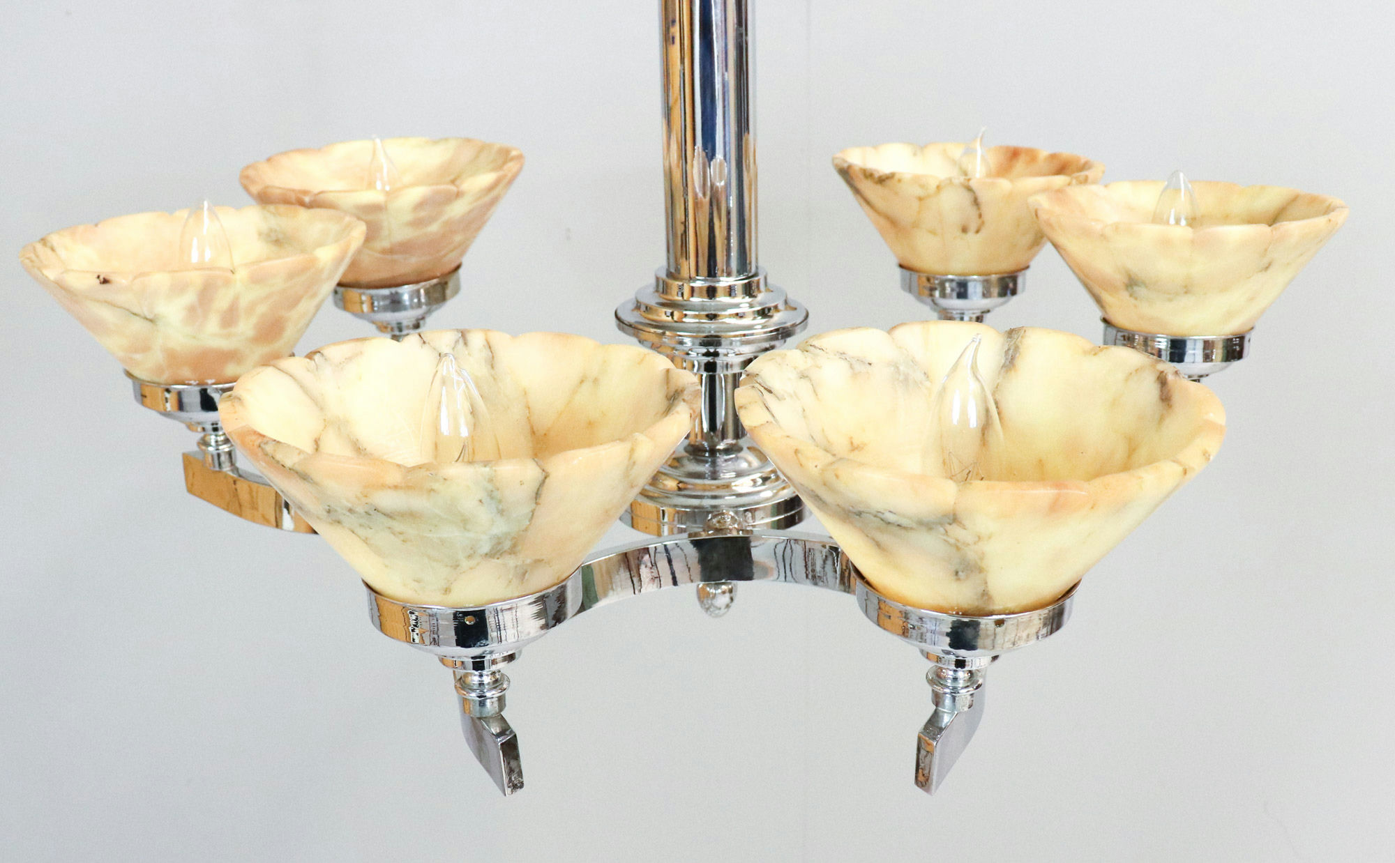 German Art Deco Alabaster And Chrome Chandelier - Image 11