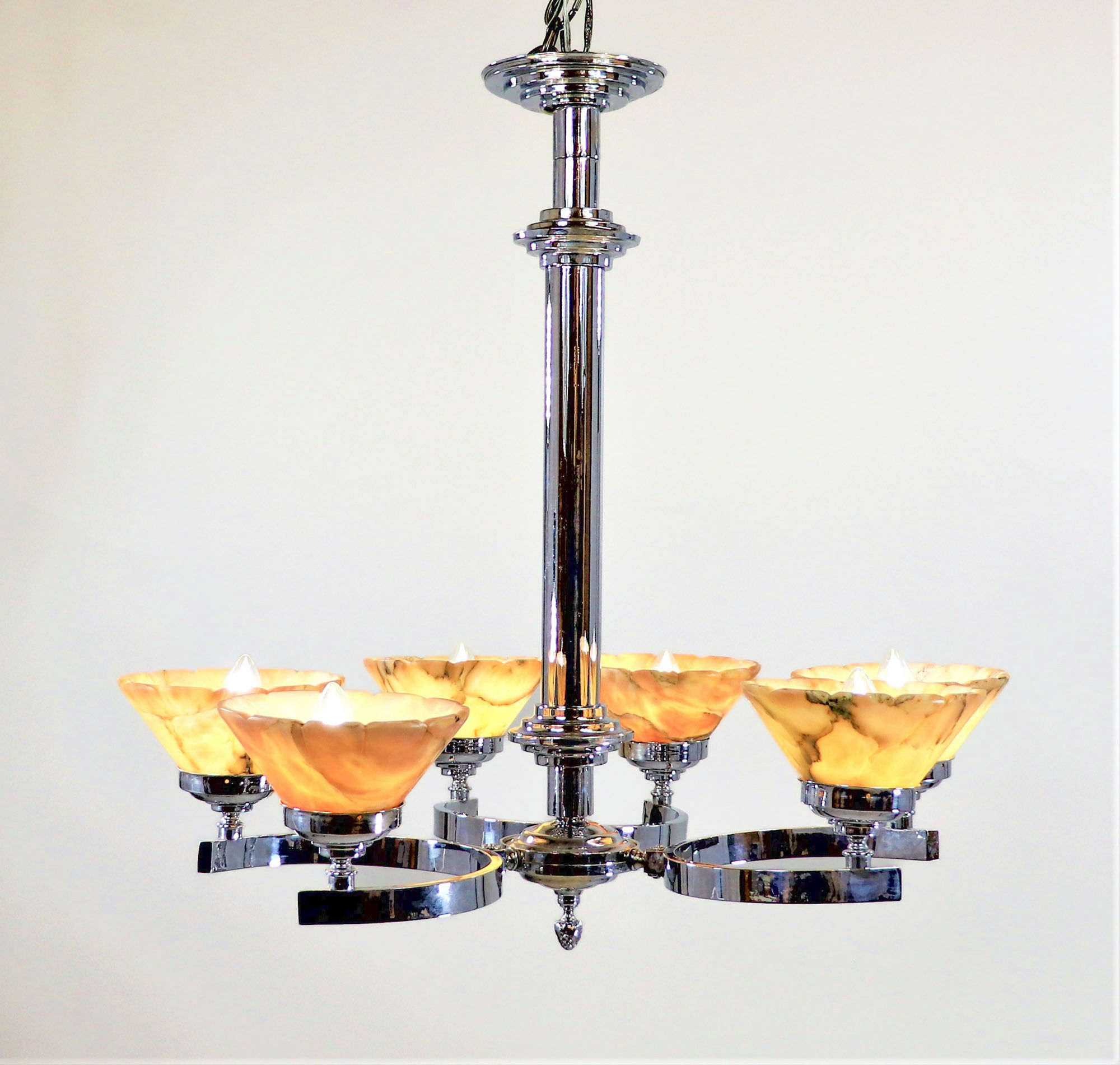 German Art Deco Alabaster And Chrome Chandelier - Image 2