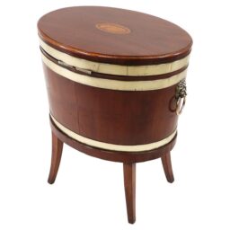 Late 18th Century English George III Oval Double Banded Mahogany Cellarette with Lion Pulls