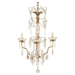 French Retro Louis XV Style Brass and Crystal Chandelier
