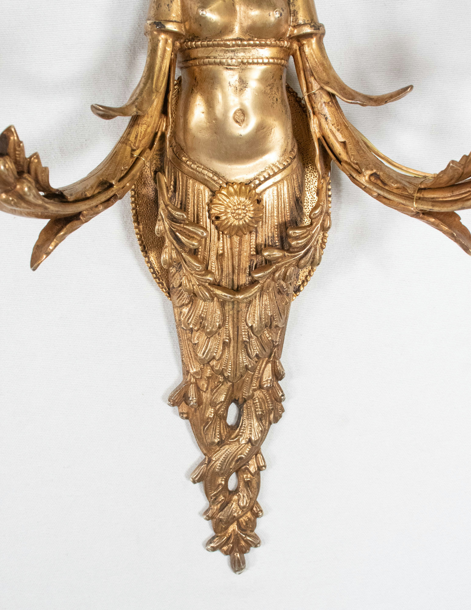 Large Pair of 19th Century French Empire Style Gilt Bronze Sconces Featuring Caryatids of Acantha - Image 8
