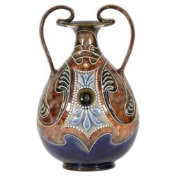 Early 20th Century English Royal Doulton Arts and Crafts Lambeth Stoneware Amphora Vase by Frank A Butler