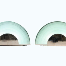 Pair of Large Argentinian Art Deco Semi-Circular Layered Chrome and Glass Sconces