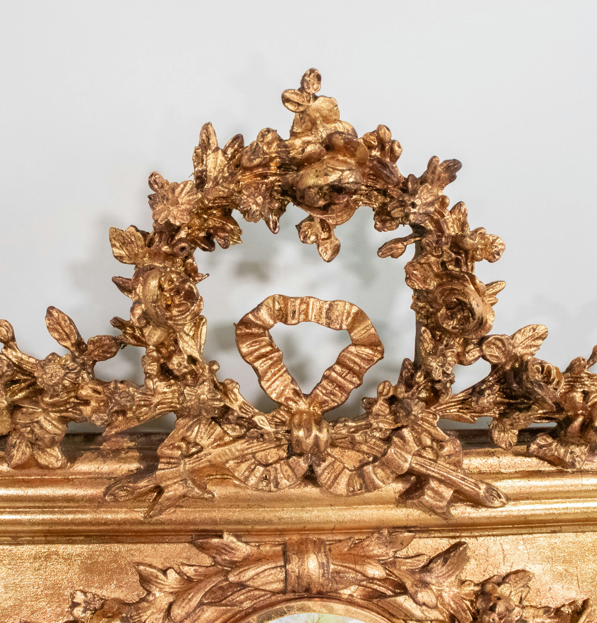 Tall Early 20th Century French Giltwood Mirror with Porcelain Plaque - Image 18