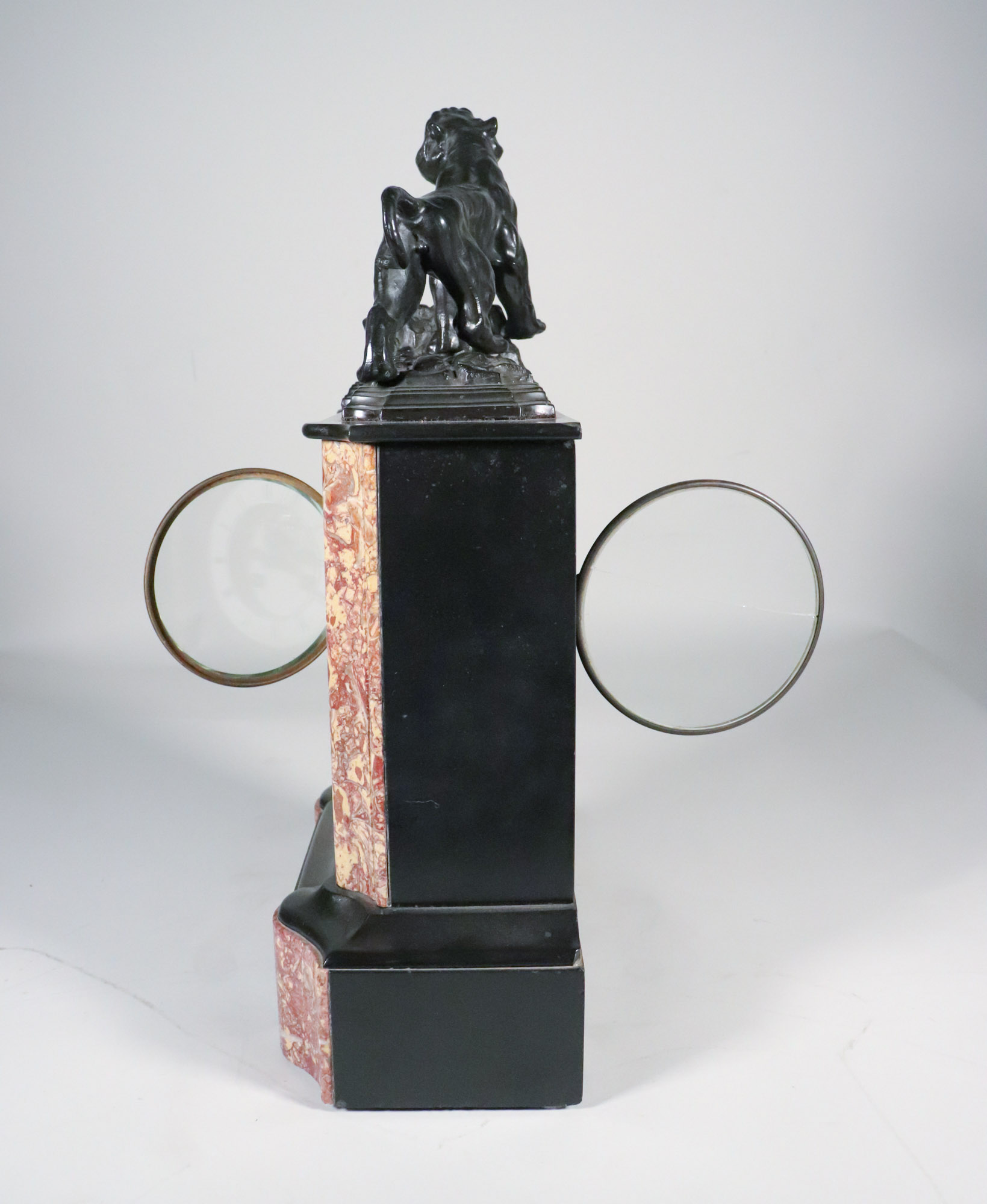Early 20th Century French Neoclassical Black Slate and Marble Mantel Clock with Patinated Bronze Lion - Image 9