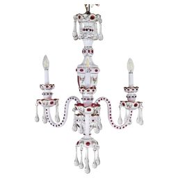 Circa 1930 Czechoslovakian Chandelier with Cranberry and White Overlay
