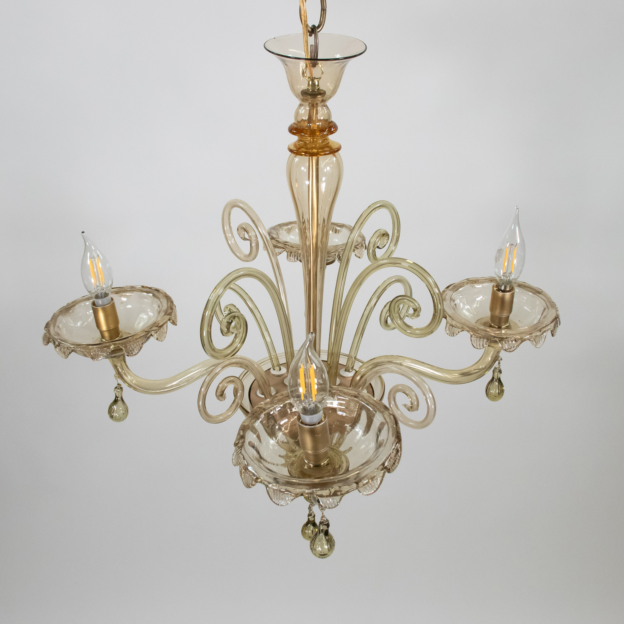 Mid Century Neo-Rococo Golden Amber Murano Chandelier - Image 3