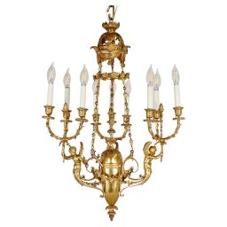 Early 19th Century Louis XVI Style Doré Bronze Cherub Putti Chandelier